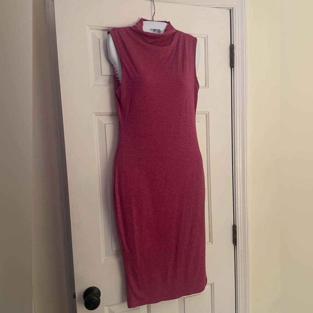 🩷 3/$18 mock neck Sleeveless Pink Midi Dress mauve pink